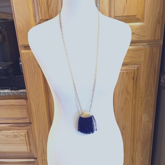 Moon and Lola Tassel Navy and Gold Necklace - Picture 1 of 4